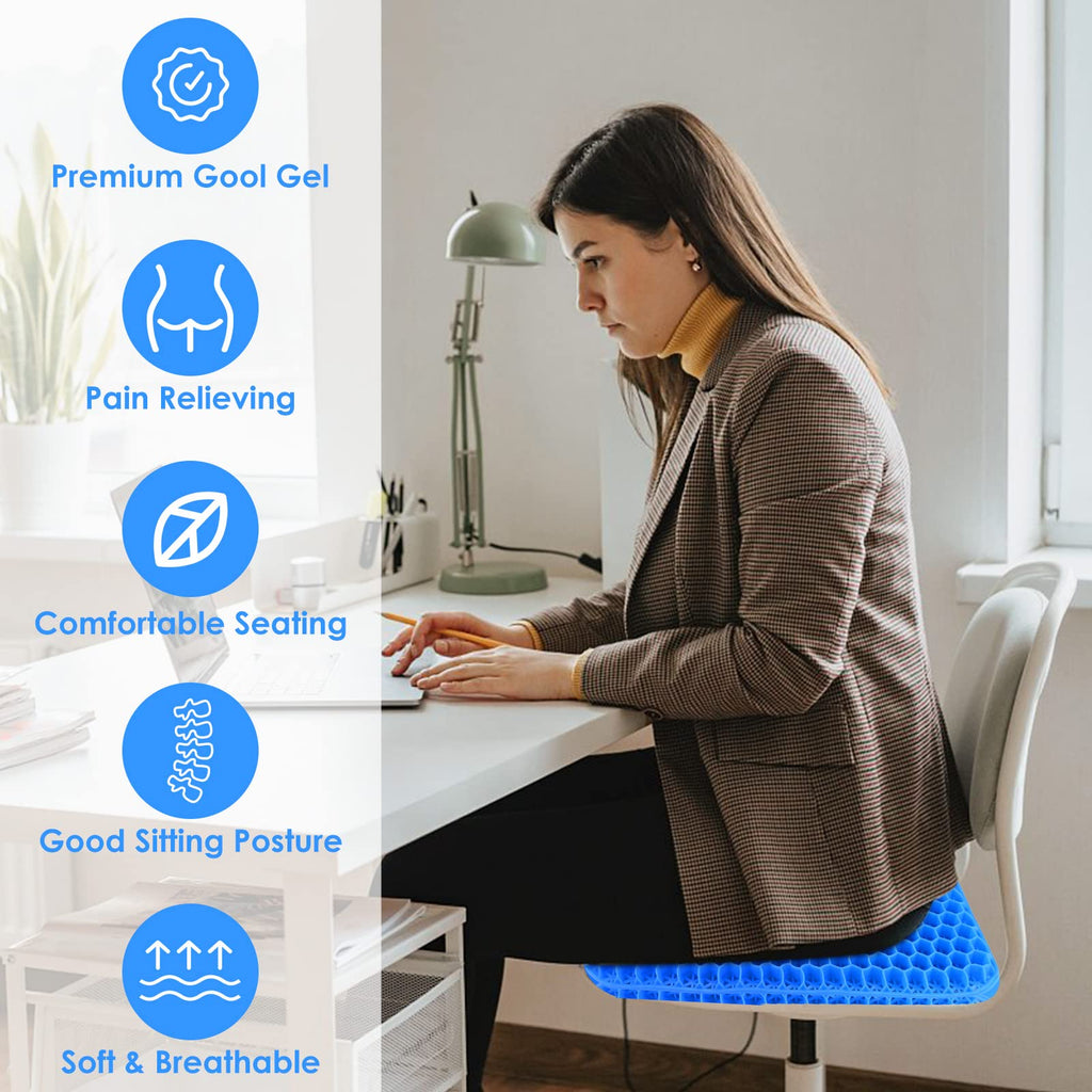 Gel Seat Cushion - Soft Sitter Honeycomb Cushions Double Thick Gel Cushion with Cloth Cover, Cooling & Ergonomic Support Pressure Cushion - image 4