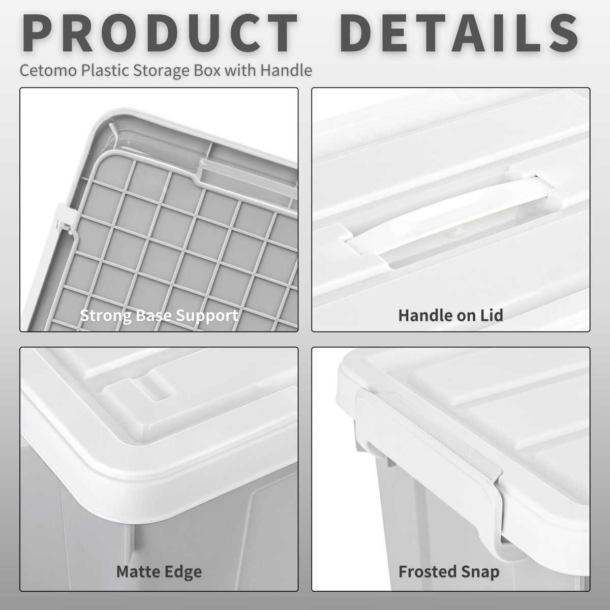 Cetomo 20L*4 Storage Boxes, Carry Plastic Storage Box with Lids, Organizing Container with Handle and Secure Latching Buckles, Stackable, Nestable