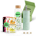 Waterdrop Glass Starter Set – 600ml Borosilicate Bottle & 18 Cubes