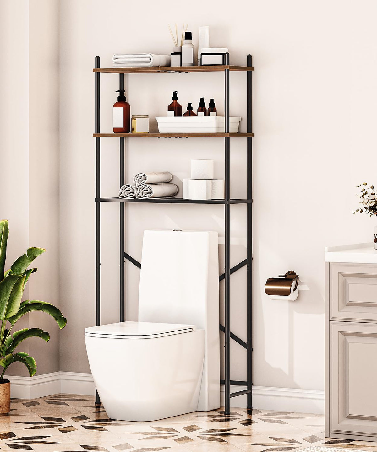 HOOBRO Over Toilet Storage Unit Bathroom Shelf, 3-Tier Bathroom Storage Unit, Freestanding Above Toilet Storage Rack with Adjustable Feet - image 4