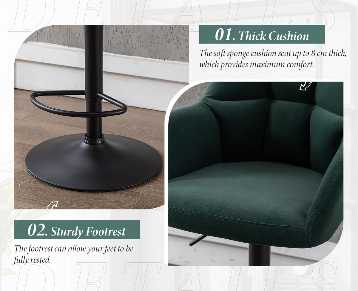 Ya-Home Bar Stools Set of 2 Breakfast Kitchen Stools with Backrest, Green - image 4