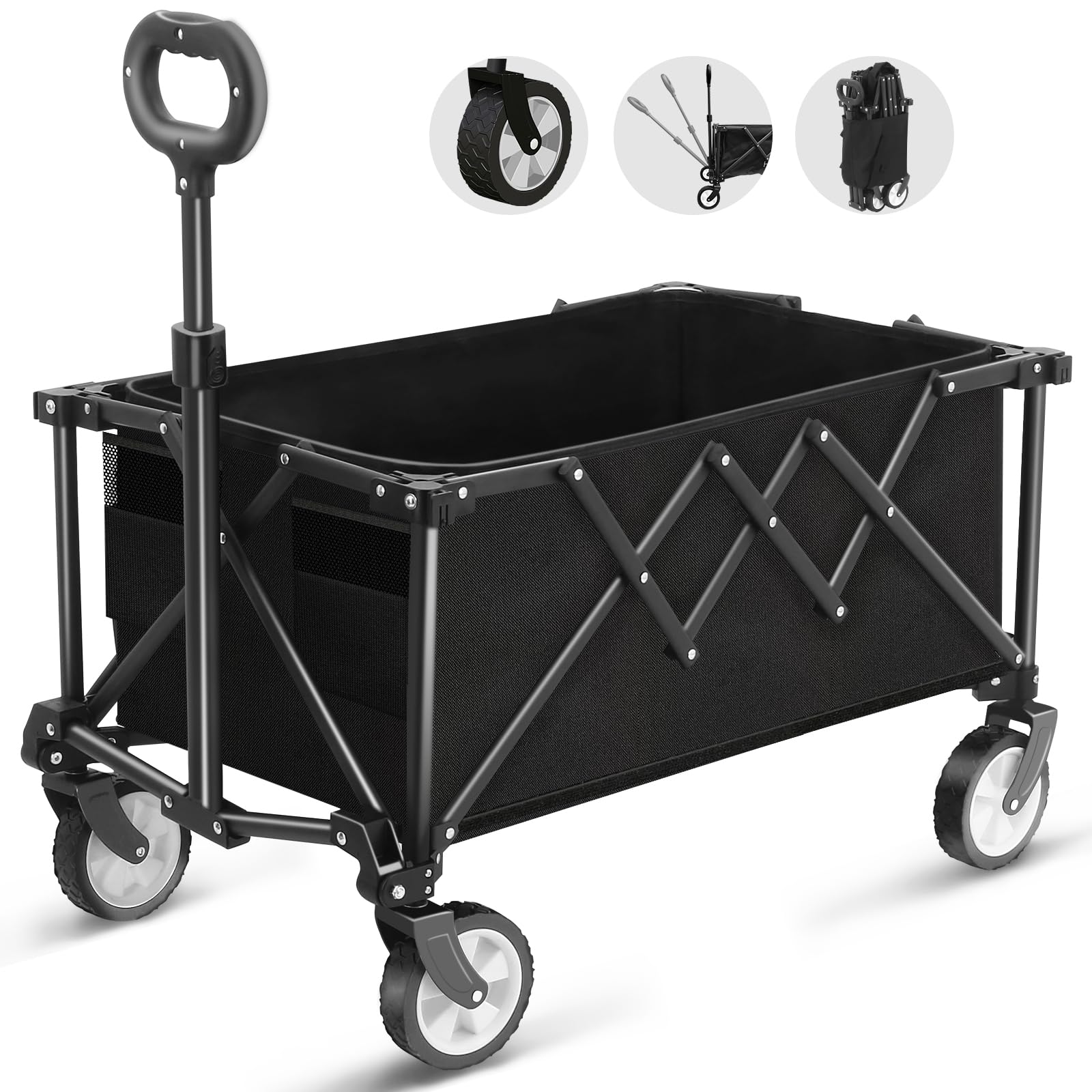 Folding Wagon – 220lbs Heavy Duty All Terrain Garden Cart