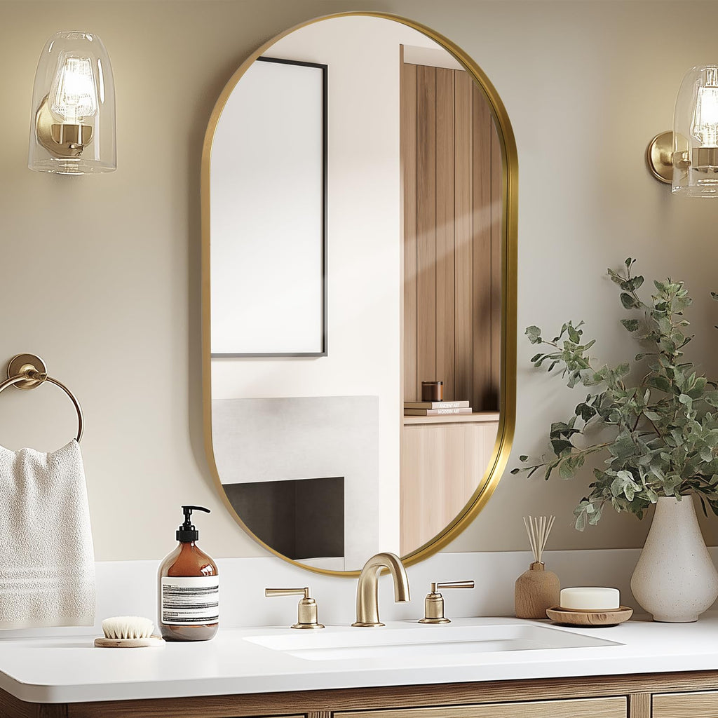 LunaMirror Oval Gold Wall Mirror – 60x90 CM Aluminum Vanity Mirror