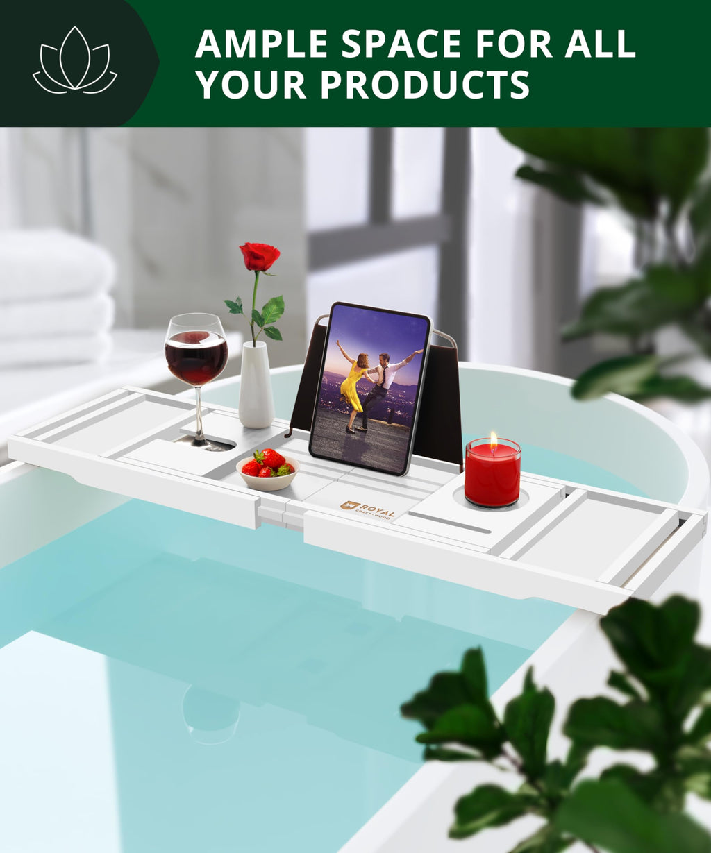 ROYAL CRAFT WOOD Luxury Bathtub Caddy Tray, 1 or 2 Person Bath and Bed Tray, Bath Tub Table Caddy with Extending Sides - image 5