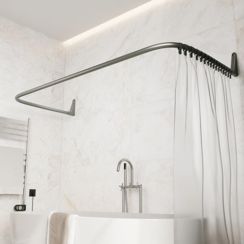 Erica 4-in-1 U-Shape Shower Curtain Pole | Grey Powder Coated Steel