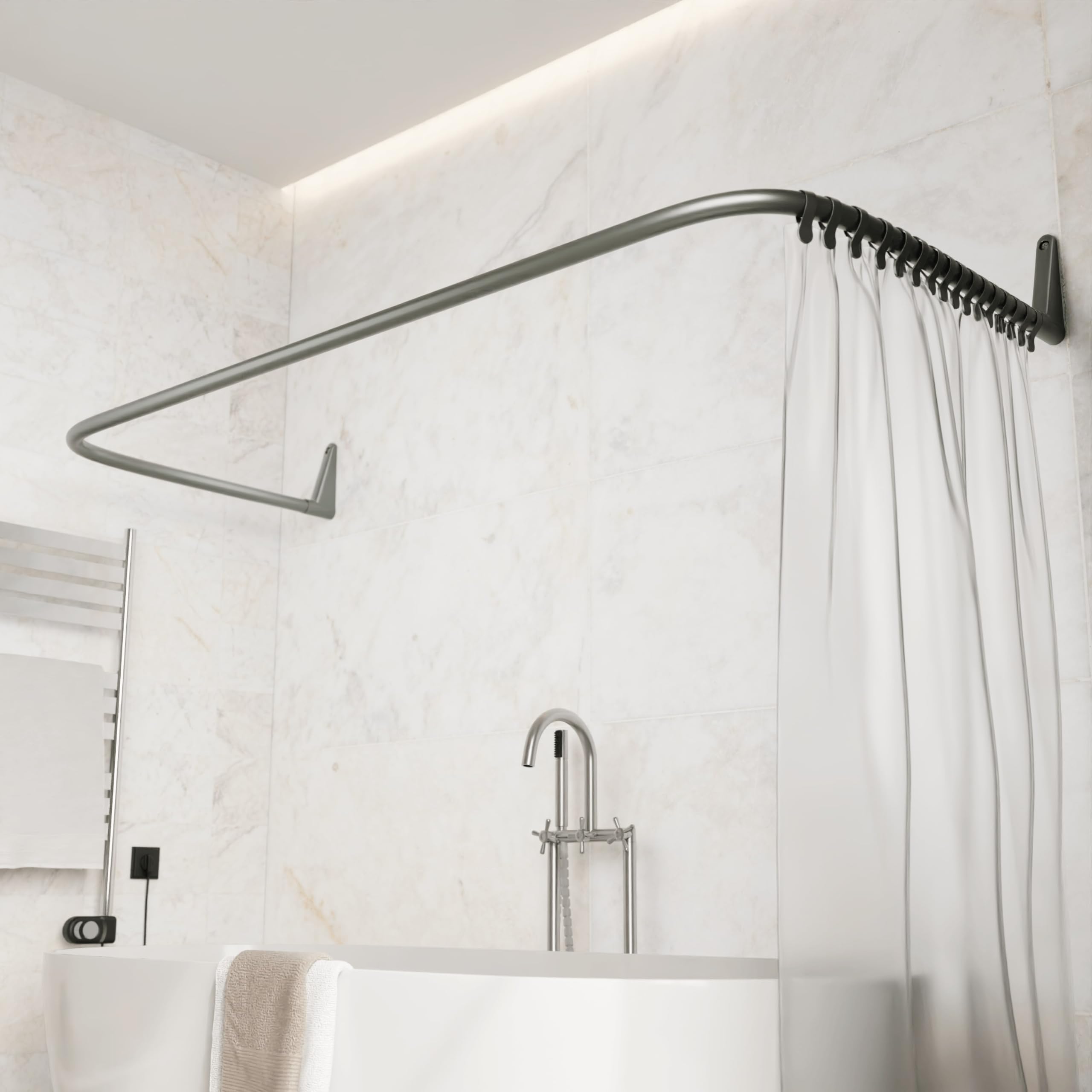 Erica 4-in-1 U-Shape Shower Curtain Pole | Grey Powder Coated Steel