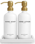 Brighter Barns Glass Soap and Lotion Dispenser Set with Tray - 16oz