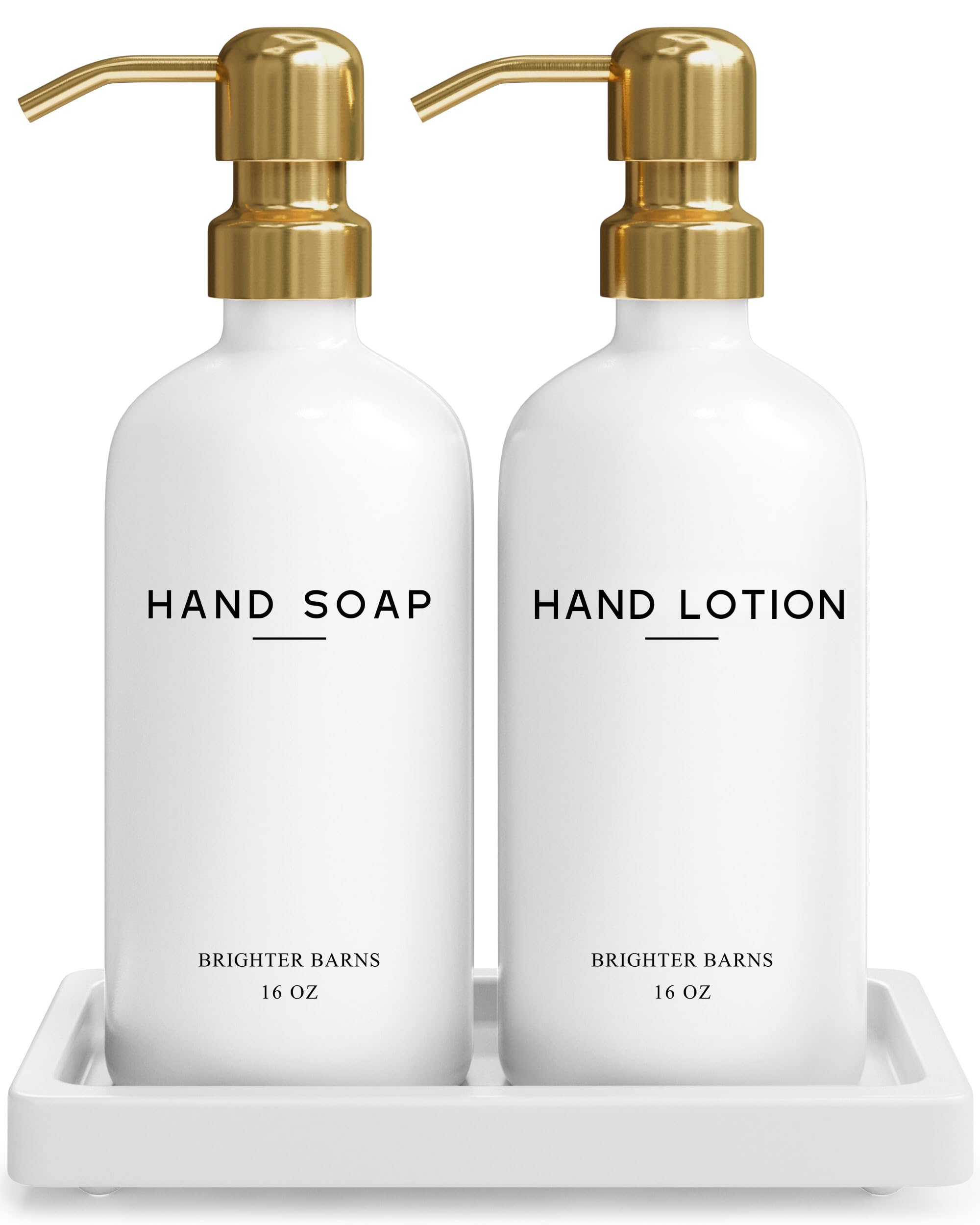 Brighter Barns Glass Soap and Lotion Dispenser Set with Tray - 16oz
