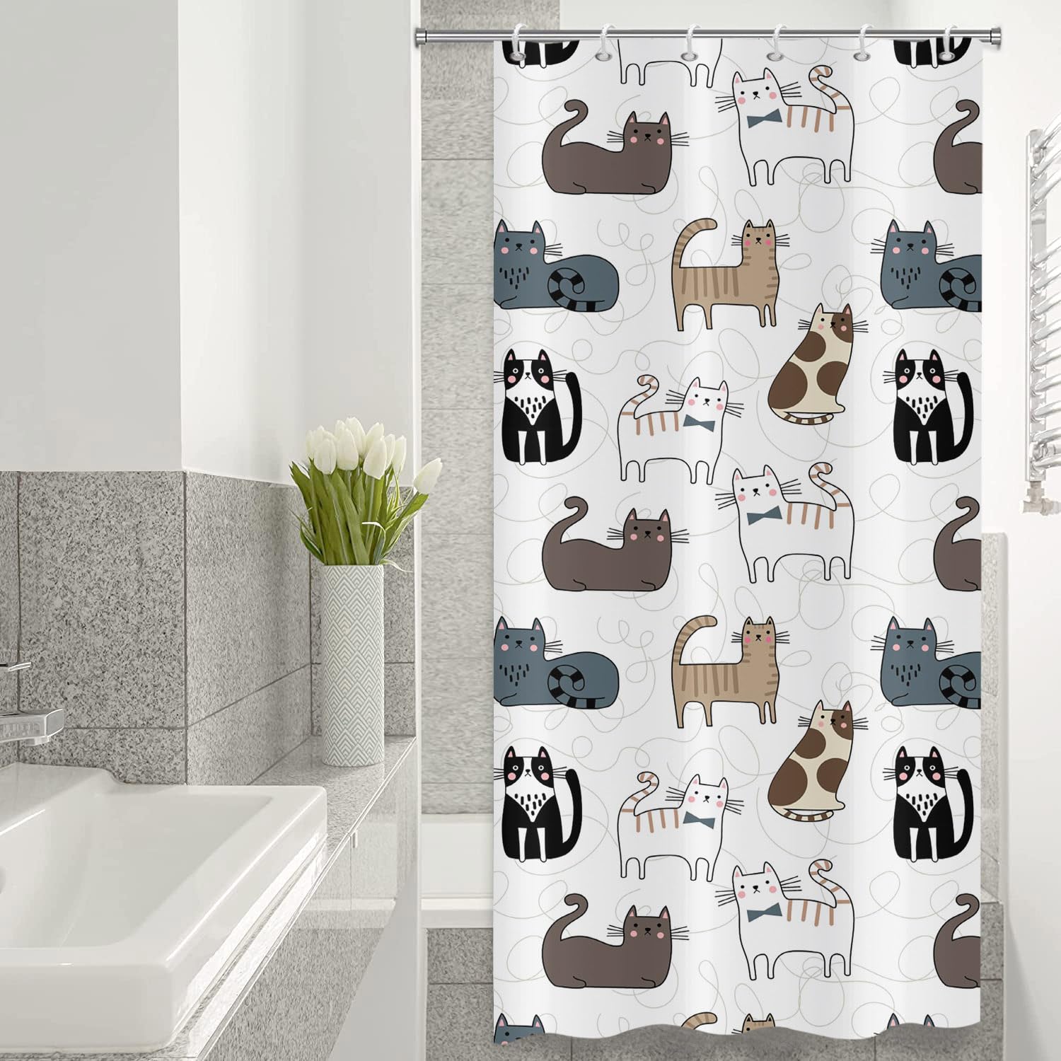 Cute Cat Kids Shower Curtain – Waterproof Polyester, 90x180 cm