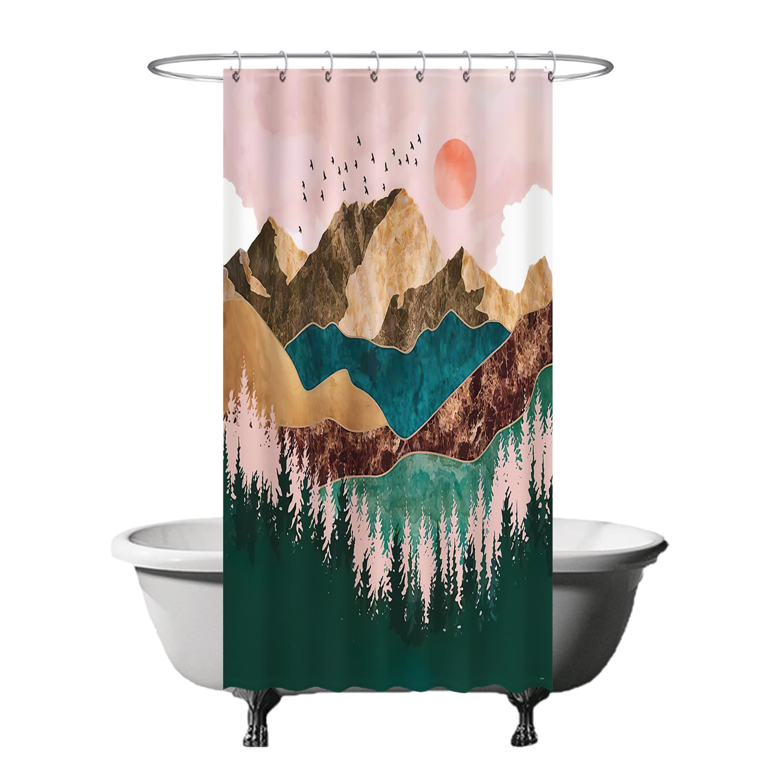 Ulticool Bohemian Sun & Mountains Shower Curtain - 120x200cm - Green