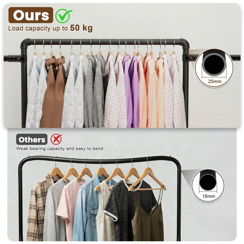 OPPAIYA Heavy Duty Clothes Rail, Up to 294cm Extra Large Clothes Rail for Bedroom, 6 Rails Flexible L/U-Shaped Open Wardrobe - image 4