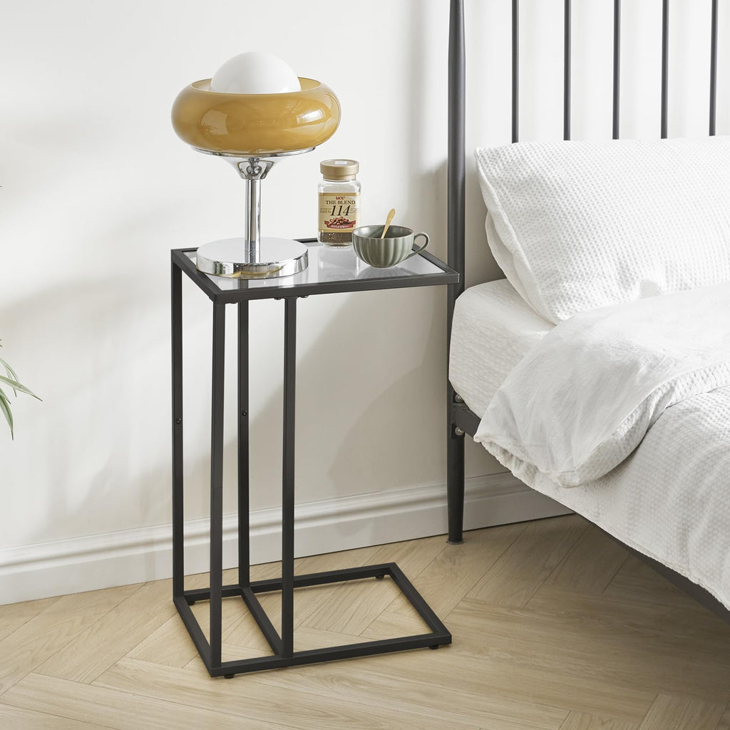 YMYNY C Shaped End Table, Tempered Glass Snack Side Table for Small Space with Metal Frame, Narrow Couch Table, for Living Room, Bedroom - image 4