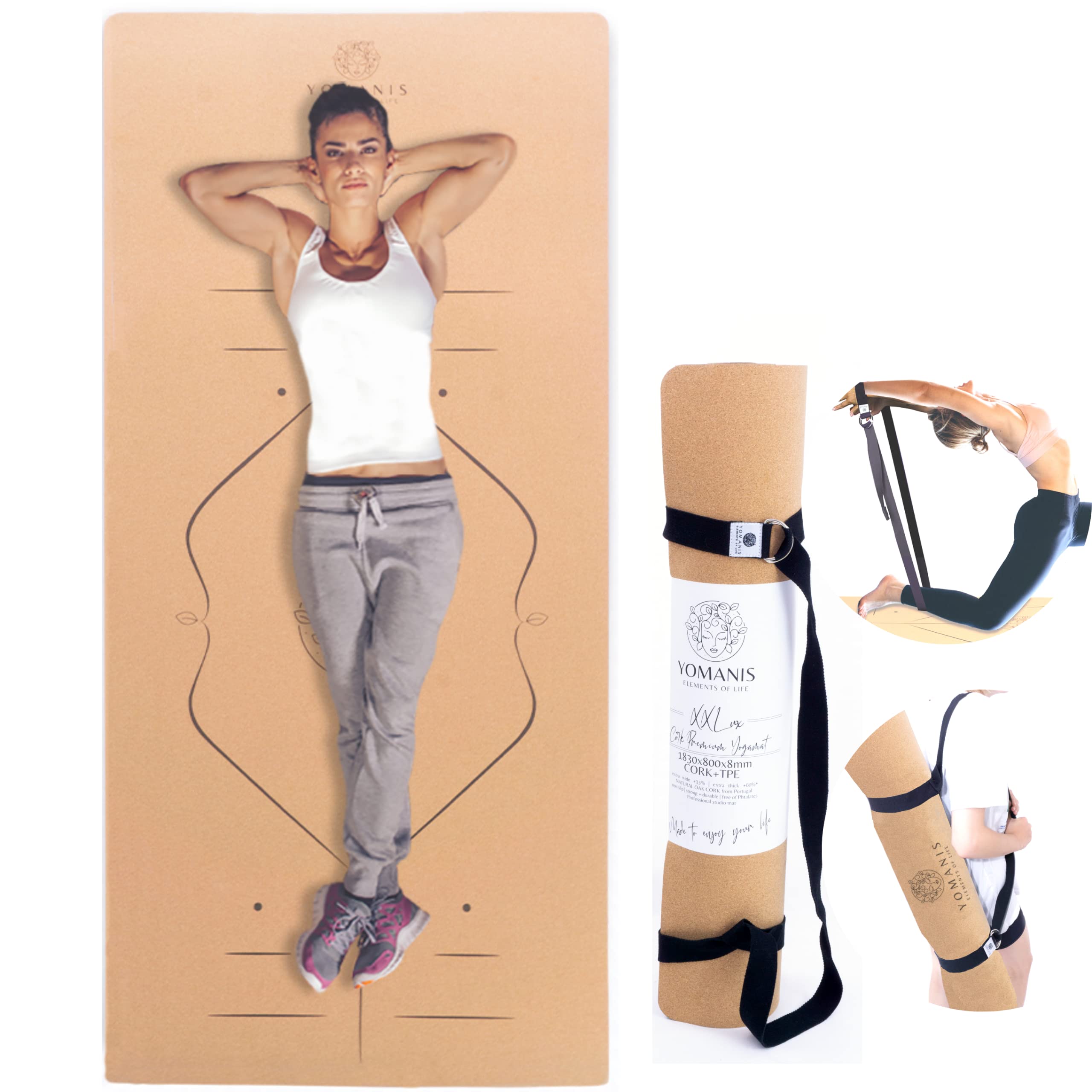 YOMANIS XXLux Cork Yoga Mat | Extra Wide 80cm & 8mm Thick Non-Slip