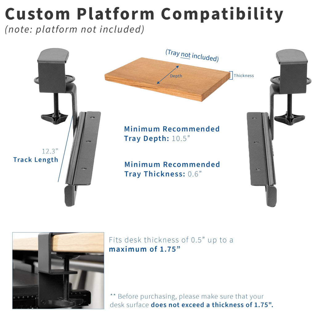 VIVO Clamp and 12 inch Rail Set for DIY Custom Wooden Keyboard Trays Tray Not Included - image 3