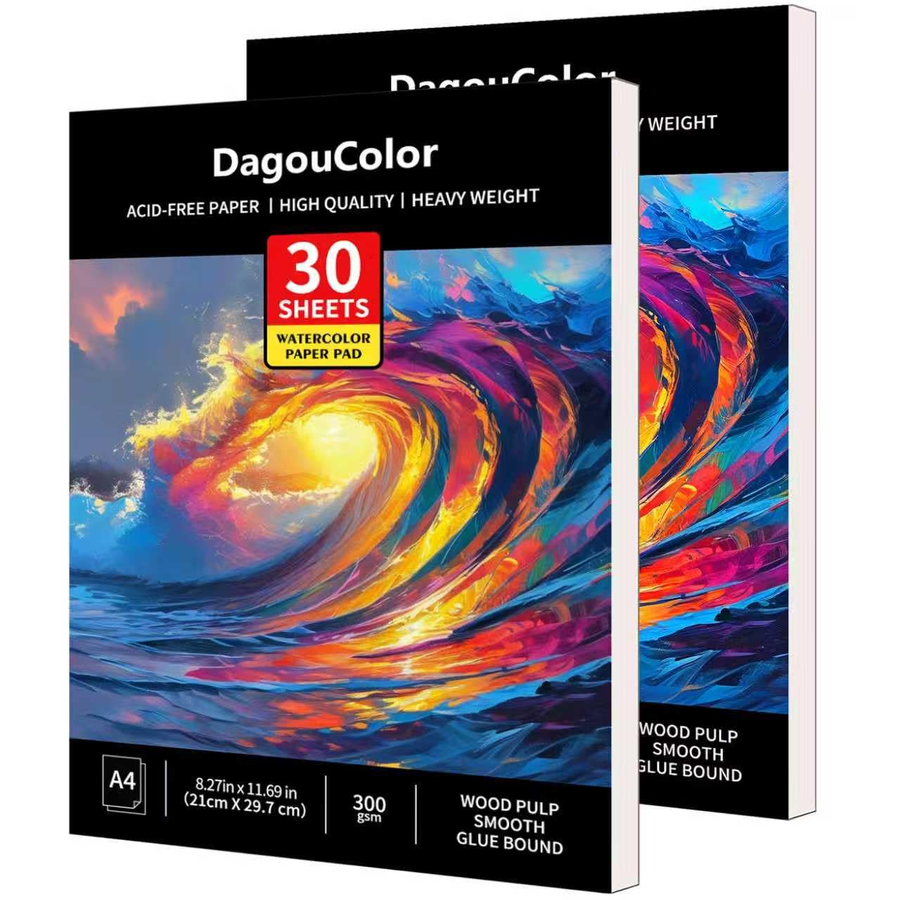 DagouColor A4 Watercolor Paper Pad | 2 Pack 300gsm Cold-Pressed 60 Sheets
