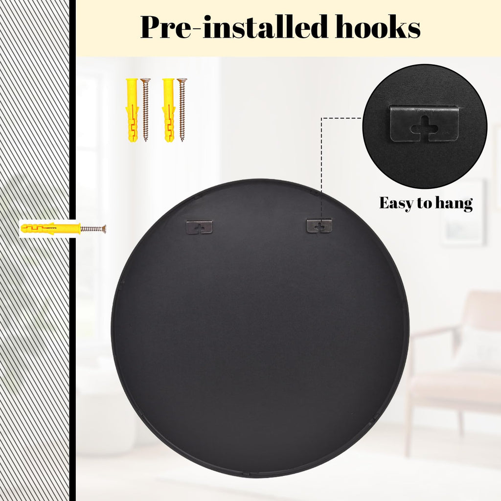 Koonmi 50cm Black Round Wall Mirror | Aluminum Alloy Frame Circle Mirror
