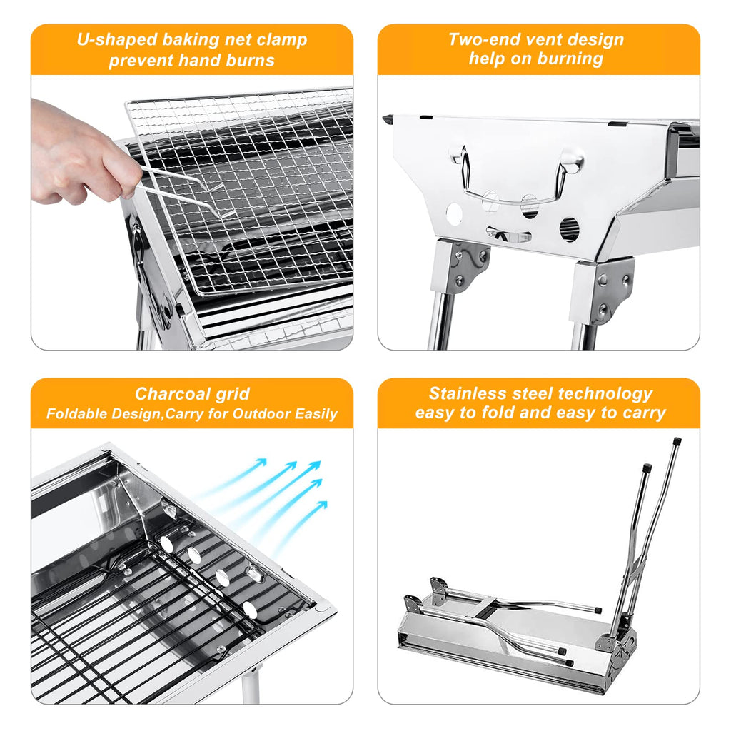 Uten Portable Charcoal BBQ Grill – Folding Stainless Steel Outdoor Grill
