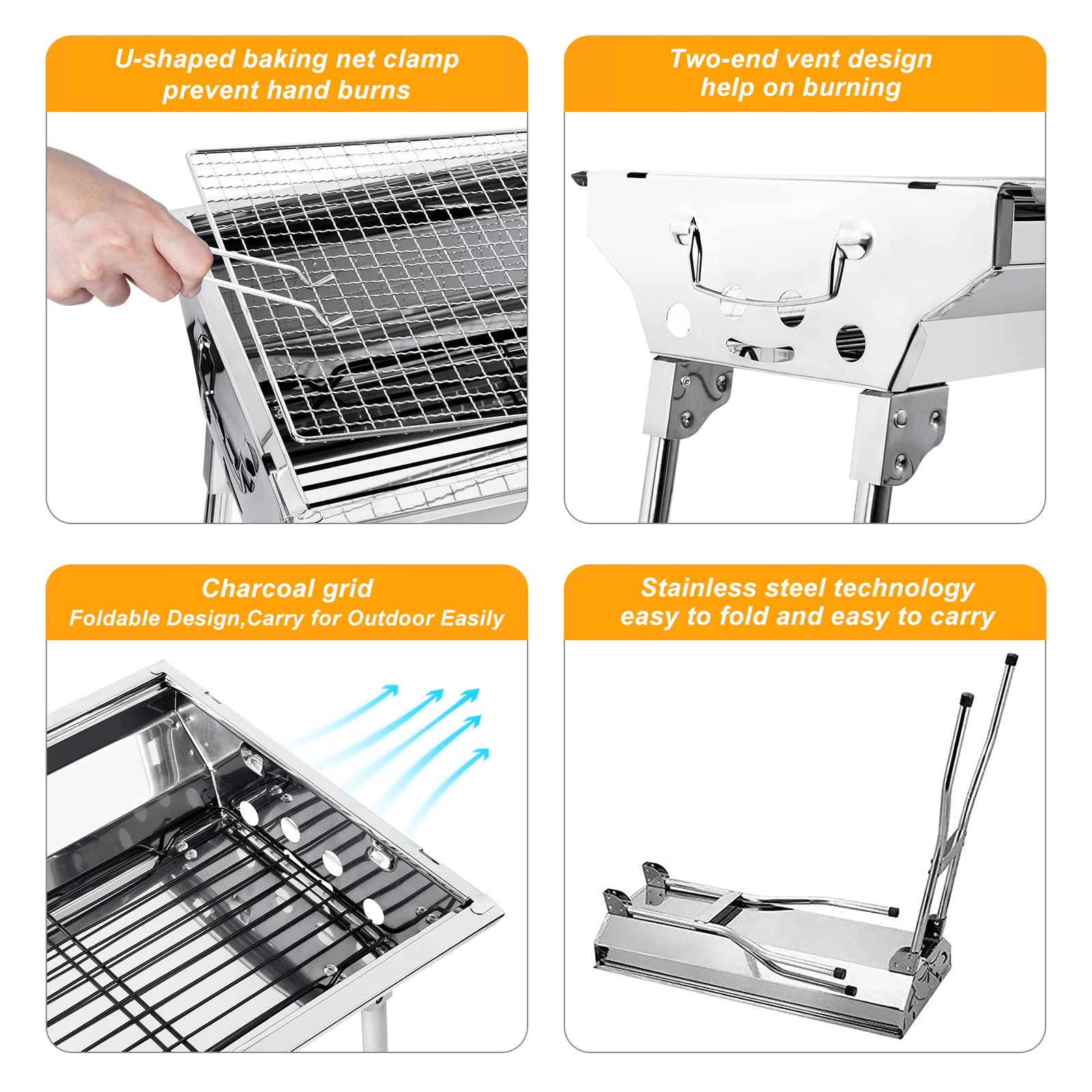 Uten Portable Charcoal BBQ Grill – Folding Stainless Steel Outdoor Grill