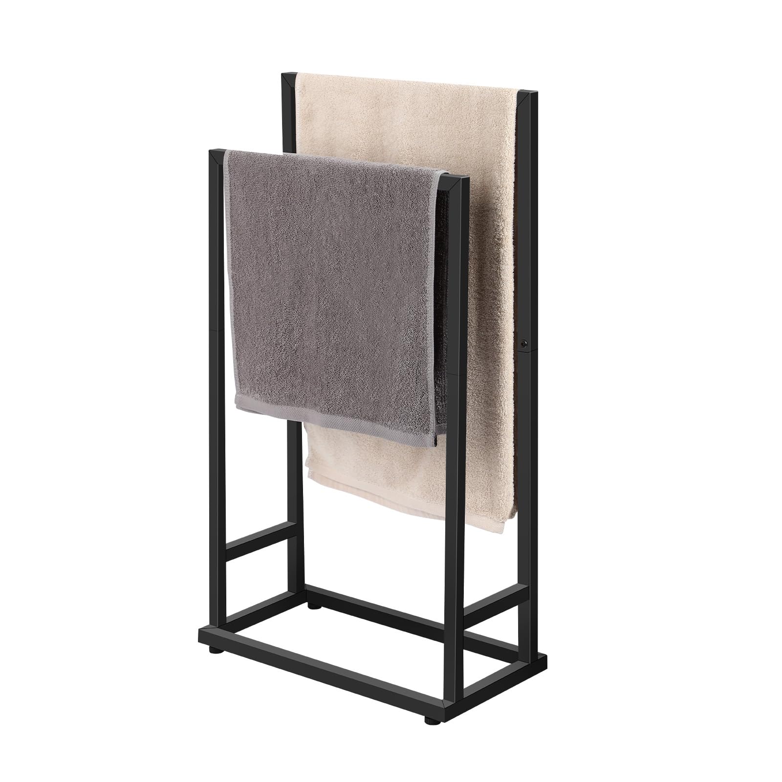 smusei 2-Tier Metal Towel Stand – Freestanding Bathroom Rack, Black
