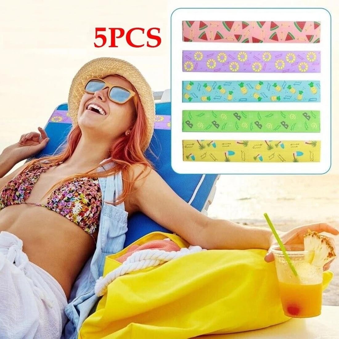 FiTspi 5Pcs Beach Towel Bands for Sun Loungers, Elastic Band for Sunbed Towel, Fixed Beach Towel Holder Sunbed Straps Holders - image 2