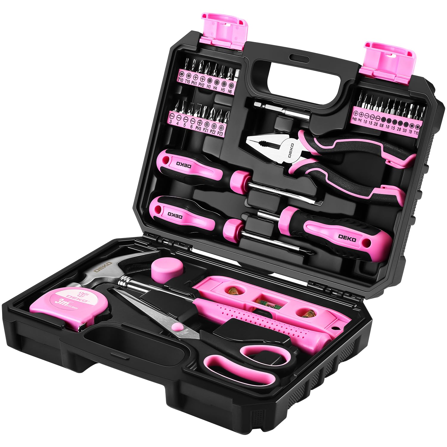 DEKO 42-Piece Pink Hand Tool Kit – Ladies Home DIY Repair Set with Box