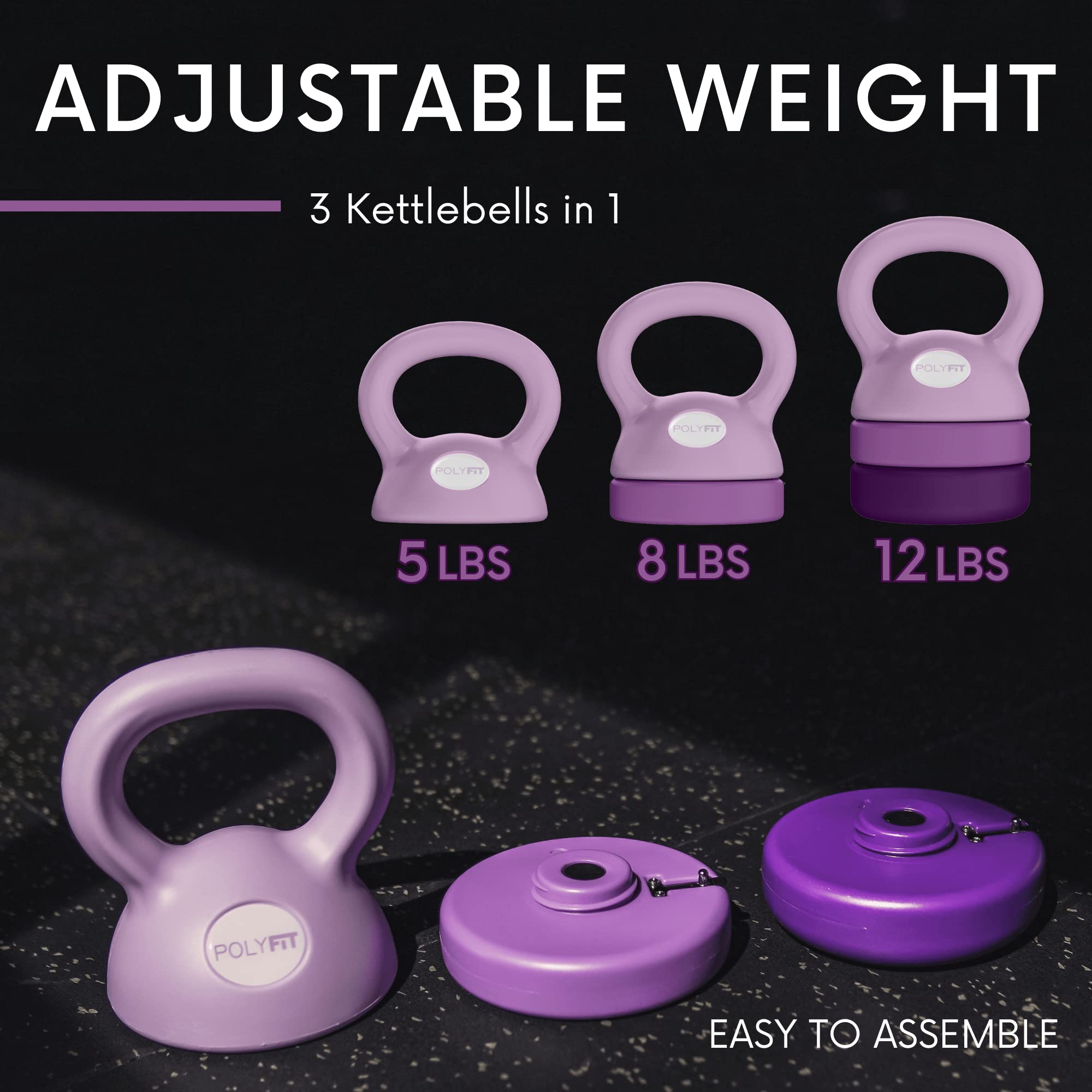 Polyfit Adjustable Kettlebell Set - 5 to 12 lbs Home Gym Strength Training