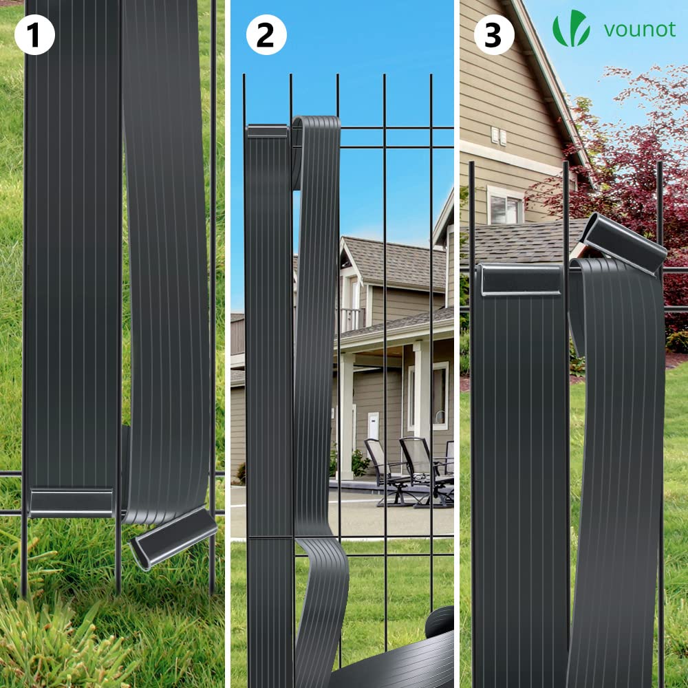 VOUNOT PVC Garden Privacy Fence Strips - 300m x 4.7cm with 600 Clips, Black