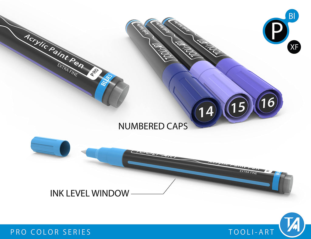 Acrylic Paint Pens | 22 Blue & Purple 0.7mm Extra Fine Tip