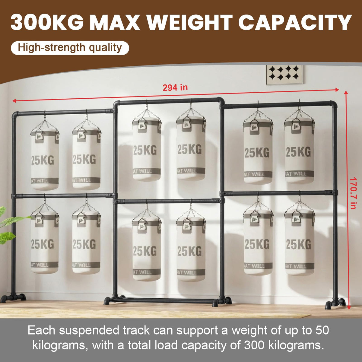 OPPAIYA Heavy Duty Clothes Rail, Up to 294cm Extra Large Clothes Rail for Bedroom, 6 Rails Flexible L/U-Shaped Open Wardrobe - image 2