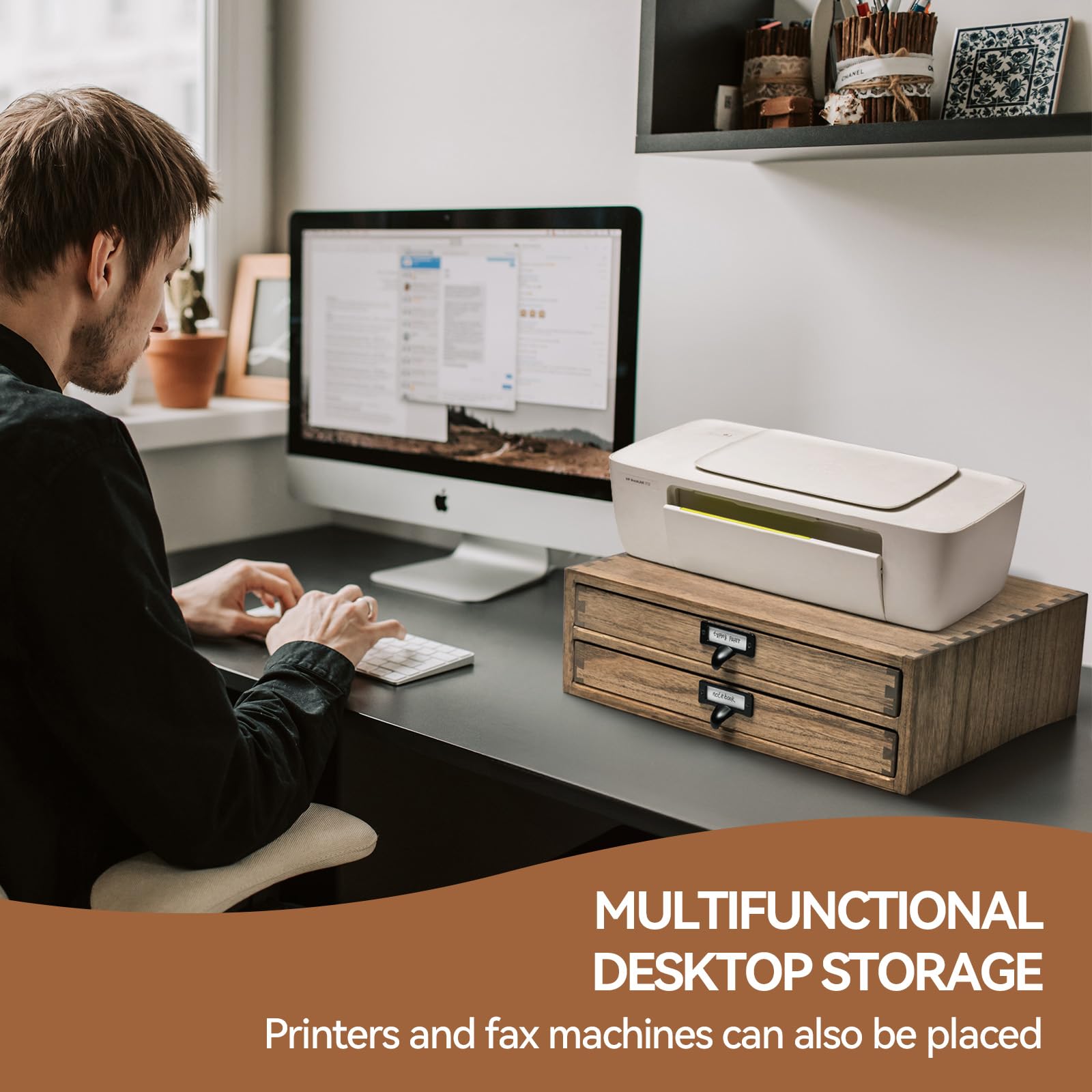 KIRIGEN Solid Wood Desktop Storage Drawers – Dark Brown Office Organizer