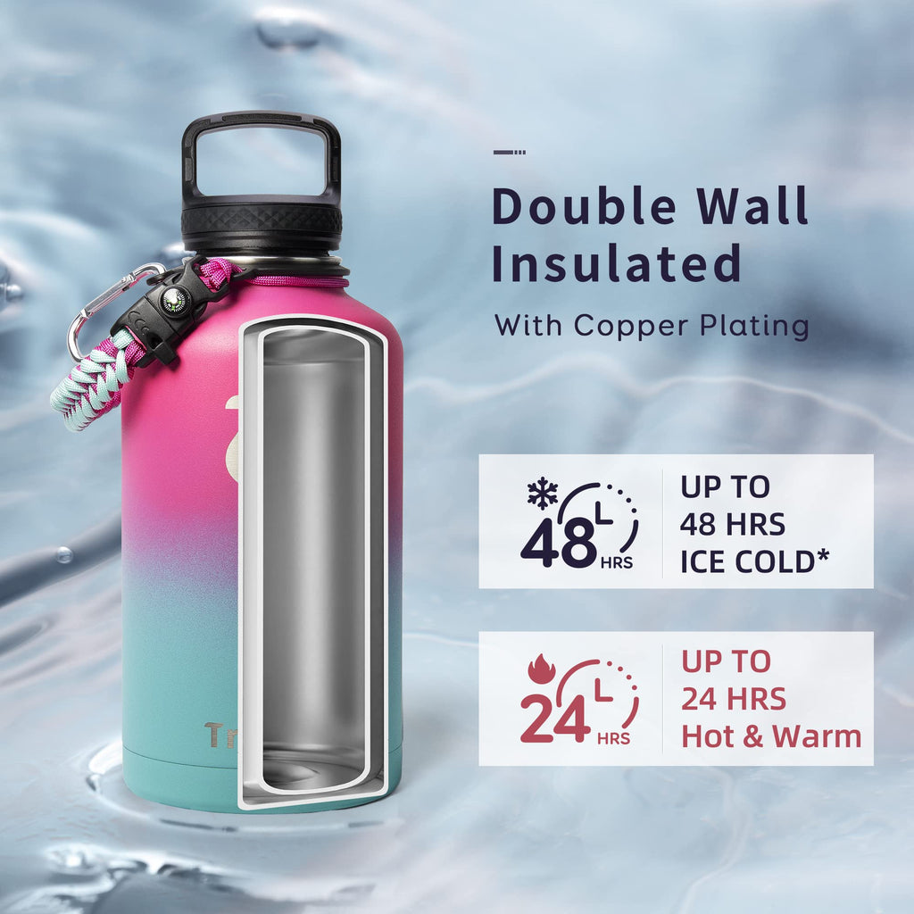 Trebo 2L Insulated Stainless Steel Water Bottle with Paracord Handle