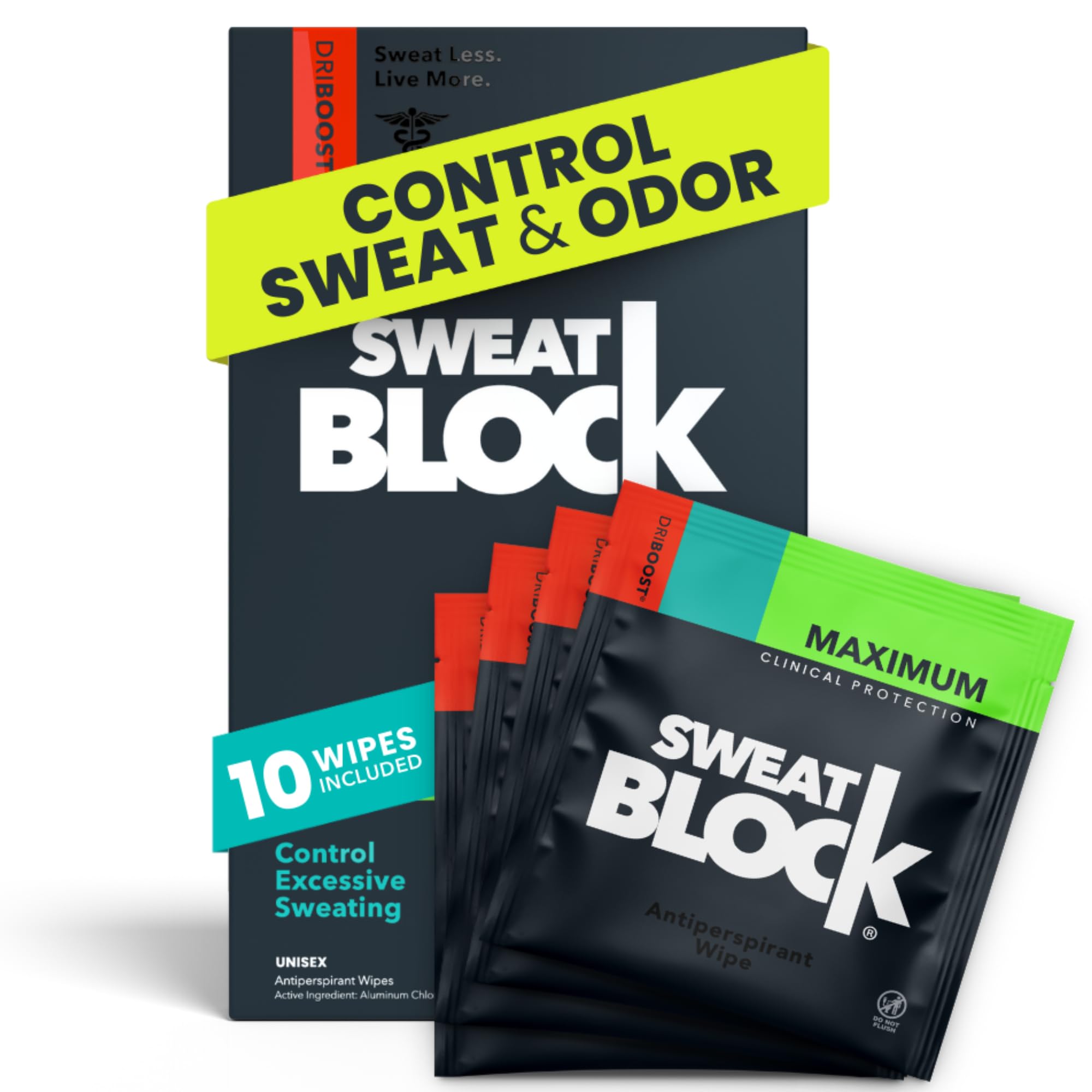 SweatBlock Clinical Strength Antiperspirant Wipes for Hyperhidrosis, 10ct