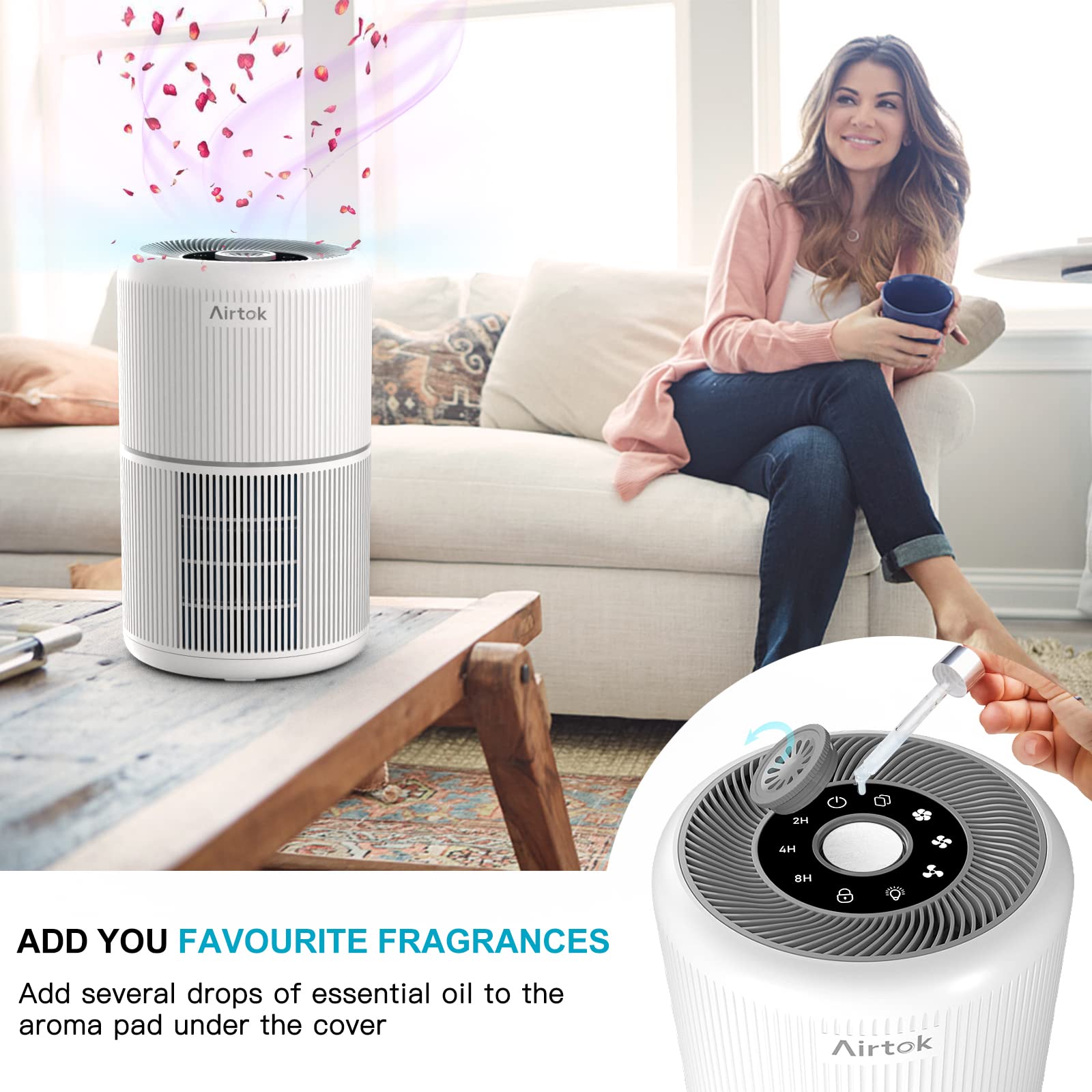 AIRTOK AP0601 Air Purifier for Home | H13 HEPA Filter & Aromatherapy