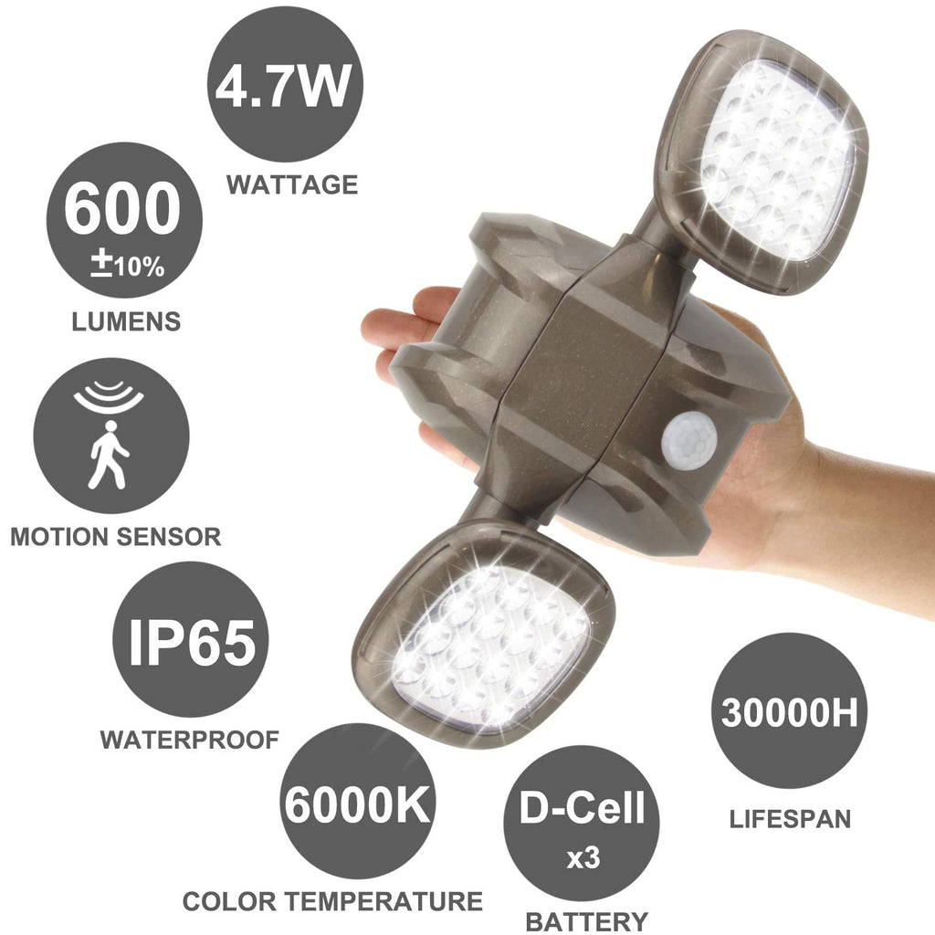 HONWELL Battery Operated Motion Sensor Security Lights | 600LM Waterproof