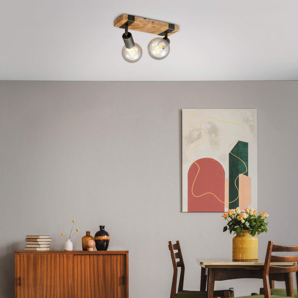 Briloner Vintage Ceiling Light – 2-Spot Retro Spotlight with Wooden Base