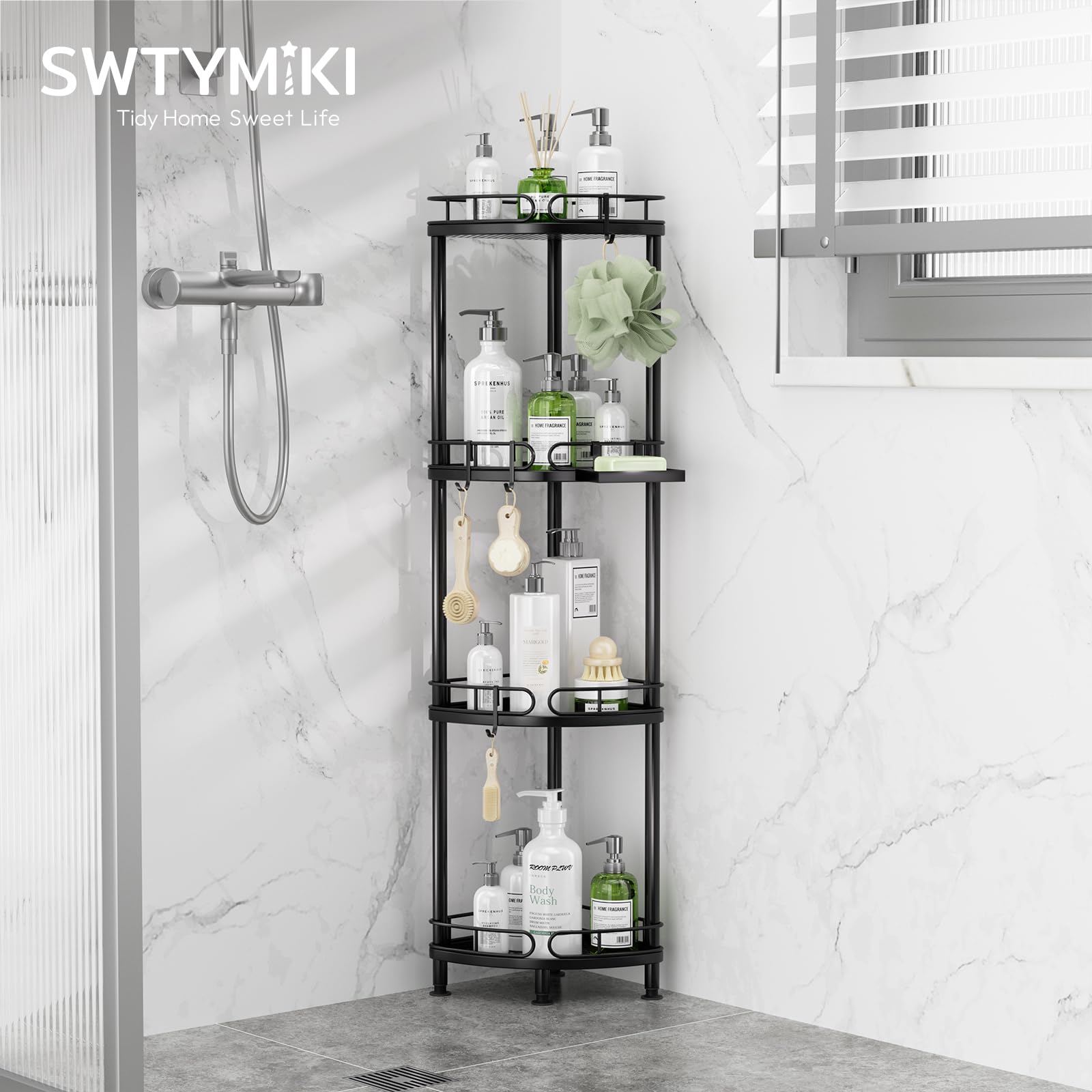 SWTYMIKI Corner Shower Caddy – 4 Tier Stainless Steel Standing Organizer