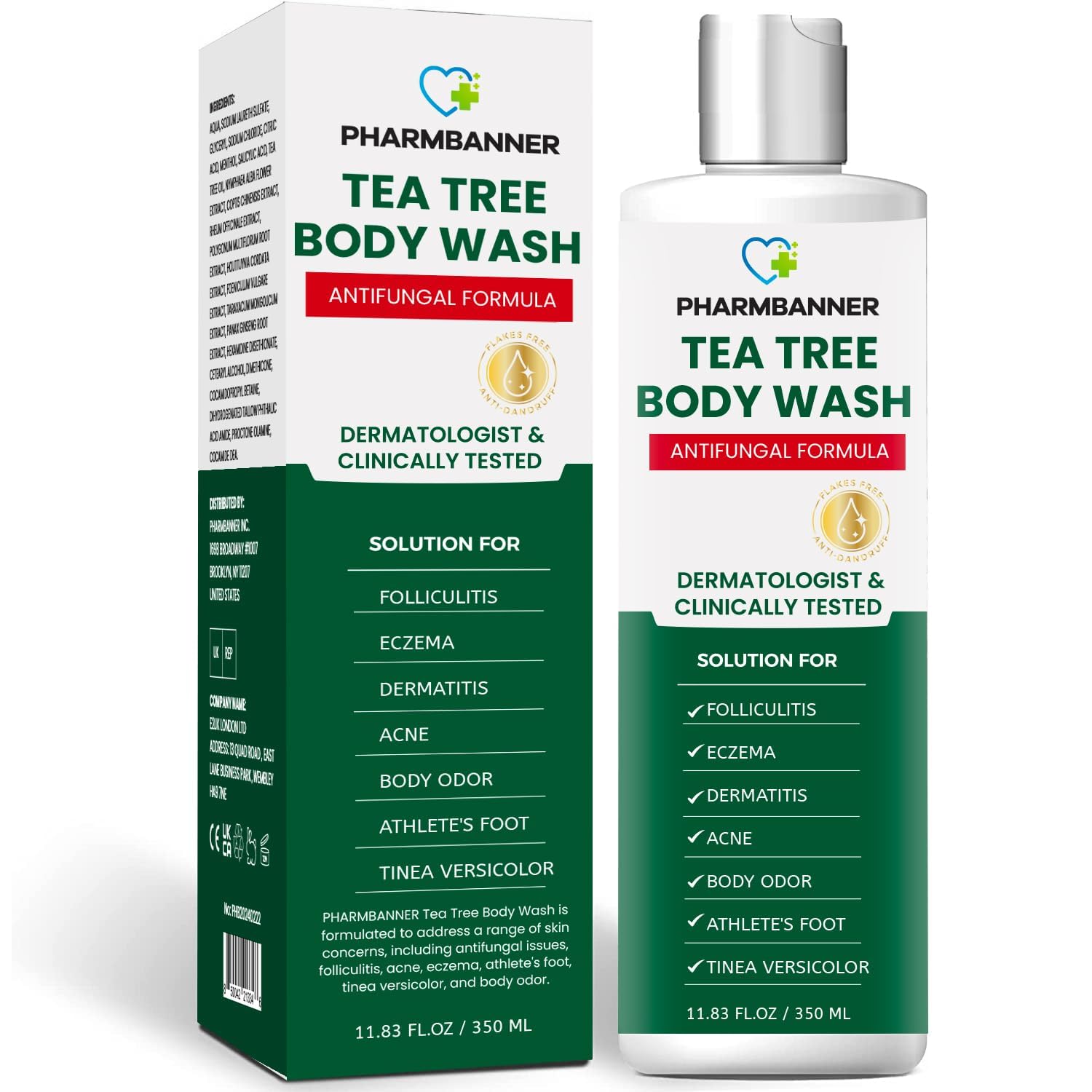 PHARMBANNER Tea Tree Body Wash – Antifungal Folliculitis & Acne Treatment