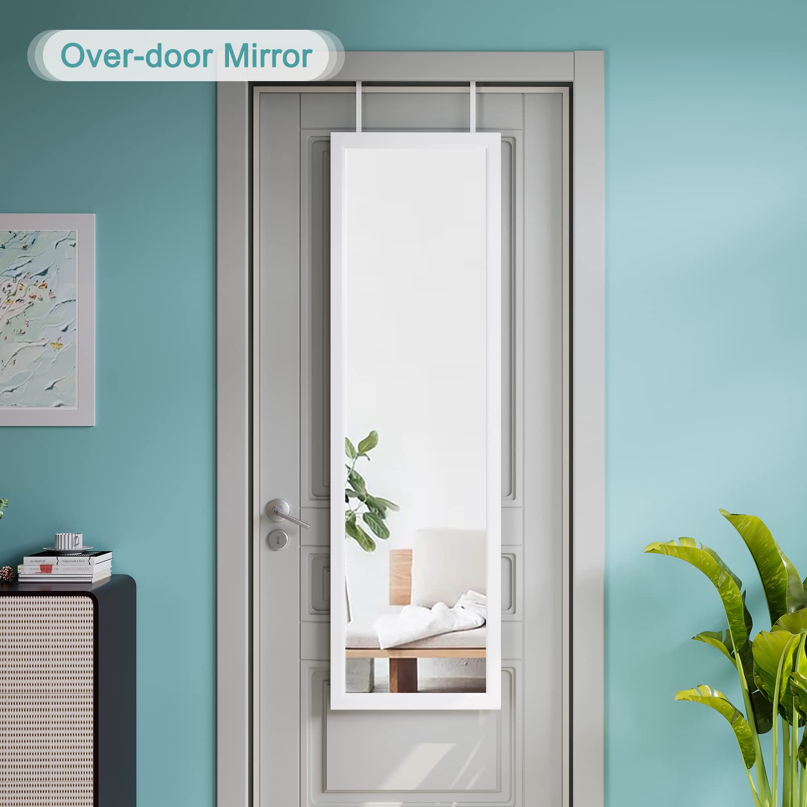 Dripex Full Length Over Door Mirror | 110x33cm Toughened Glass - White