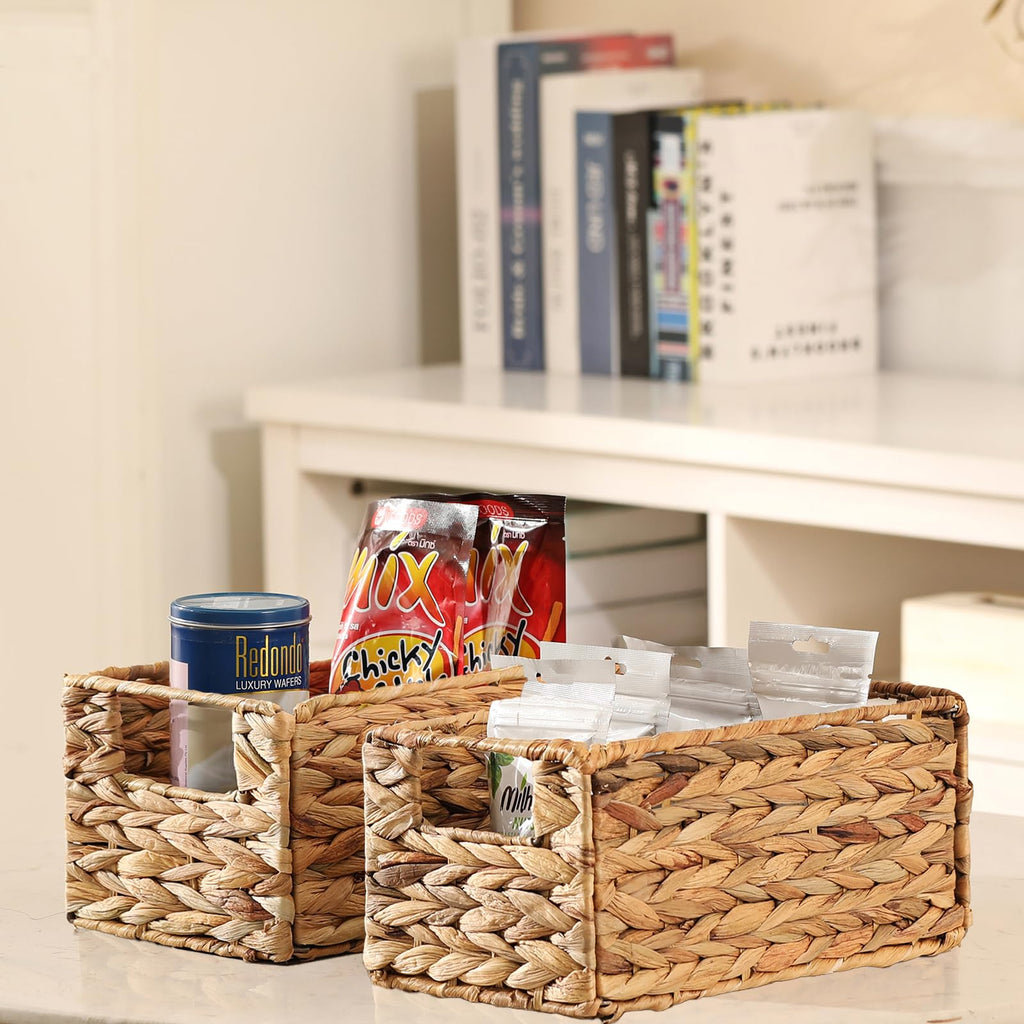 Vagusicc Water Hyacinth Storage Baskets for Shelves, Small Organizer Box Storage Bins with Handles, Wicker Basket for Bathroom Storage - image 5