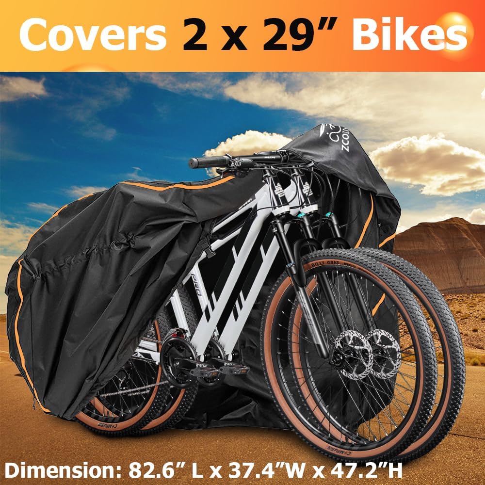 ZCOINS Waterproof Bike Cover for 2 Bikes | Heavy-Duty 600D Fabric for Transport