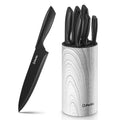 D.Perlla 7-Piece Kitchen Knife Set | Black Stainless Steel with Block