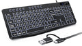 OMOTON Large Print Backlit Keyboard | Full Size USB & Type-C Wired