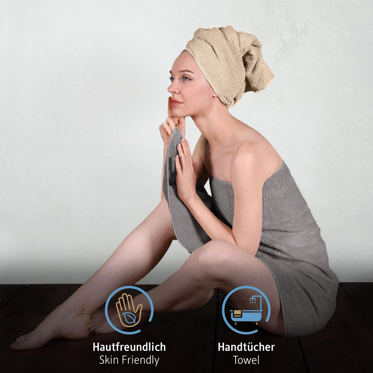 Komfortec Set of 8 Hand Towels 50 x 100 cm 100% Cotton Terry Towelling Soft Anthracite Grey/Beige - image 5