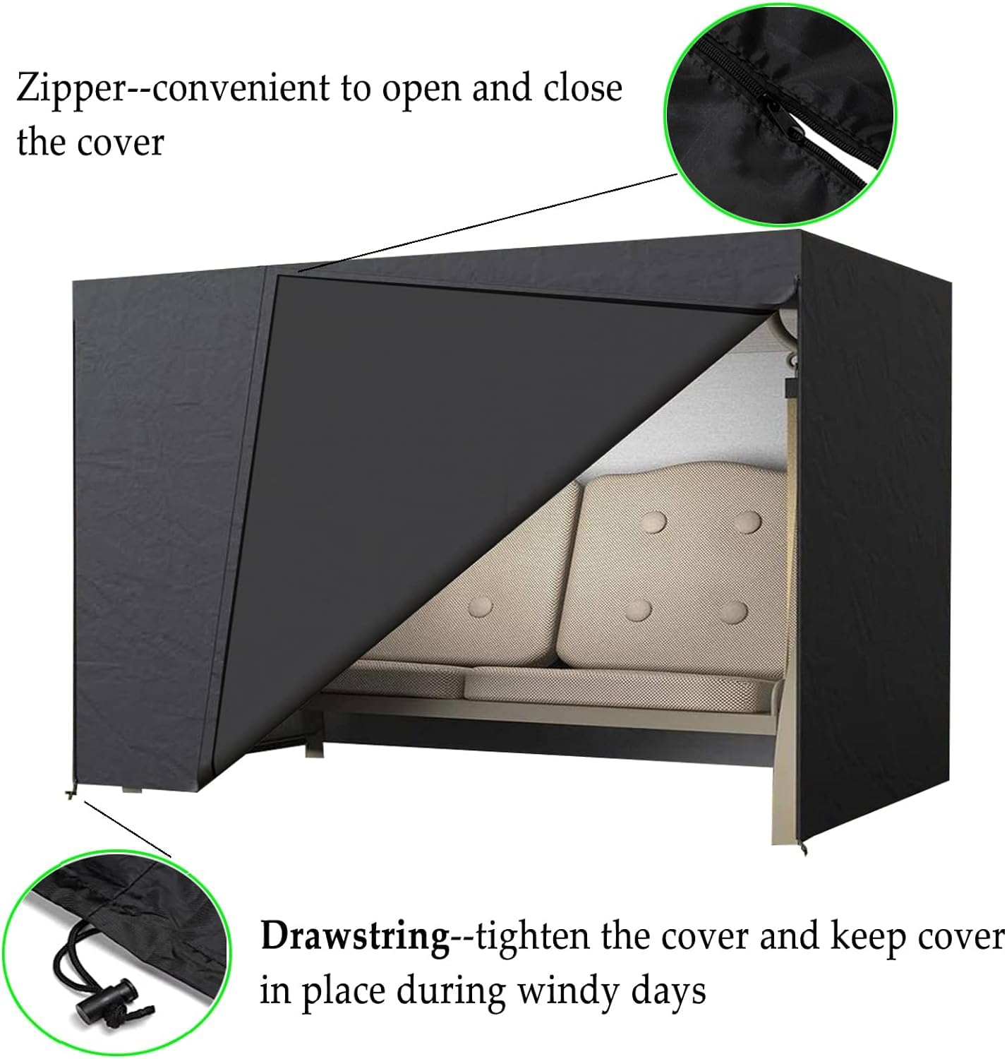 LCGOD 3-Seater Garden Swing Cover | Waterproof 600D Oxford Fabric – Black
