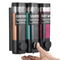 GlintGath 3 Chamber Shower Soap Dispenser | Matte Black No Drill Wall Mount