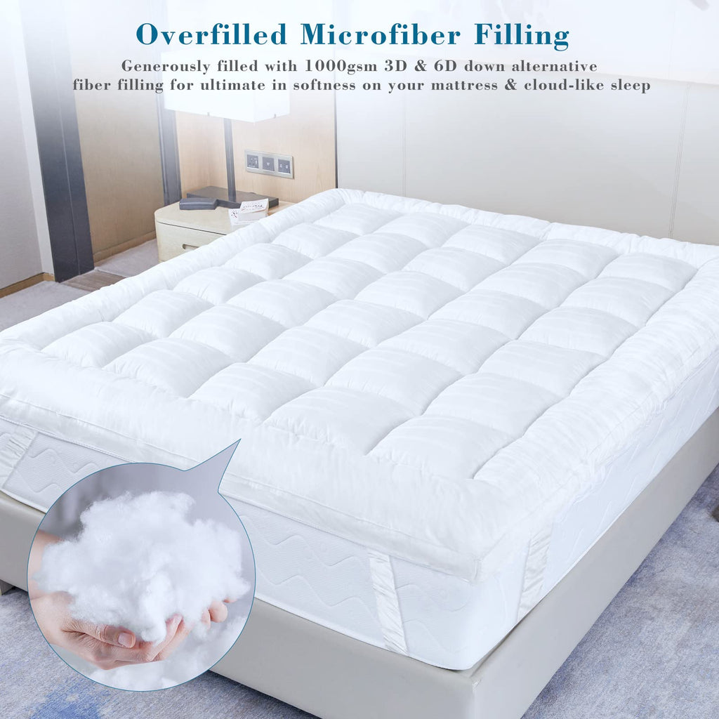 Threads For Bed Extra Thick Double Mattress Topper - 100% Cotton Cover
