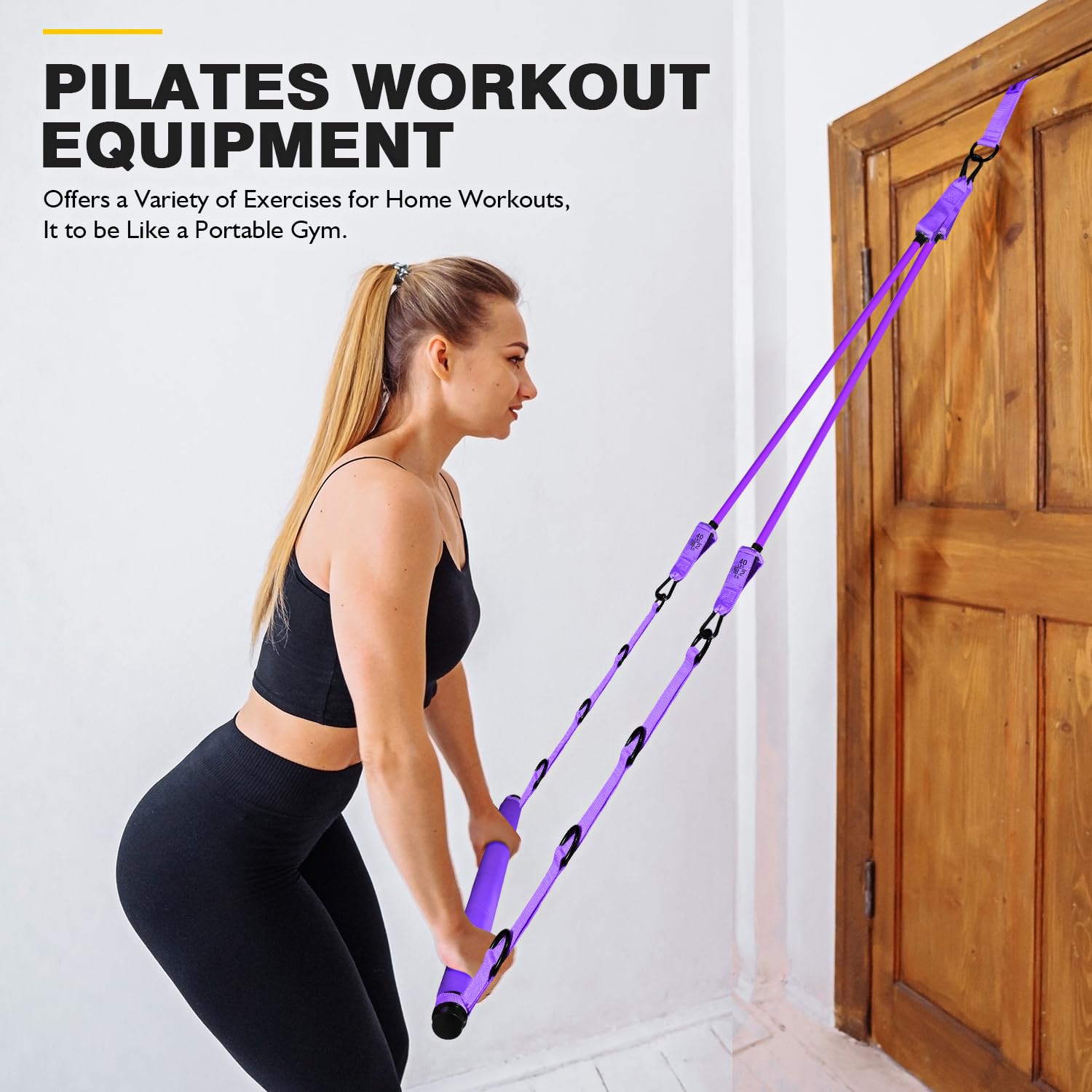 Pilates Bar Kit | Adjustable Resistance Bands Home Gym Set