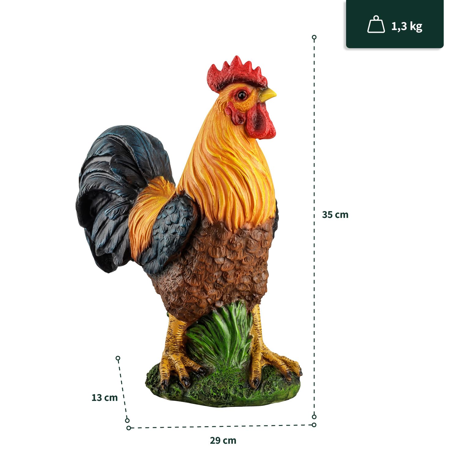 1PLUS Polyresin Cockerel Garden Figurine – Weatherproof Rooster Statue