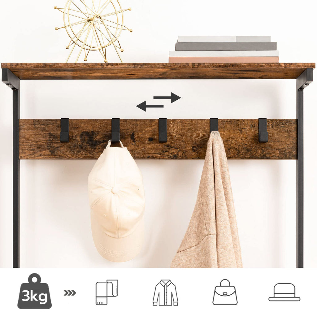 HOOBRO Industrial Hall Tree – Coat Rack with Shoe Storage and 5 Hooks