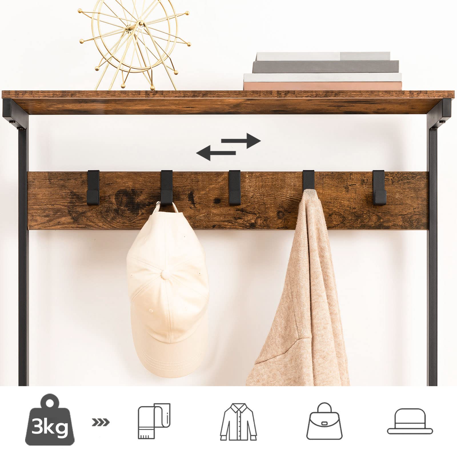 HOOBRO Industrial Hall Tree – Coat Rack with Shoe Storage and 5 Hooks